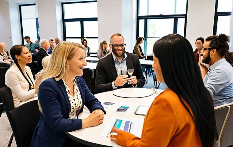 **

"A diverse group of people networking at a professional conference, focus on engaged conversations and building connections. Seminar or event setting, modern design, bright and inviting atmosphere. Depicting a supportive community for 'samtalsstödjare' (support counselors)."

**